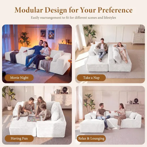 Vista 8 de Vesgantti - Sofá modular sin hueso de 106 pulgadas con diván, asiento profundo, cómodo sofá modular de pana de espuma viscoelástica para sala
