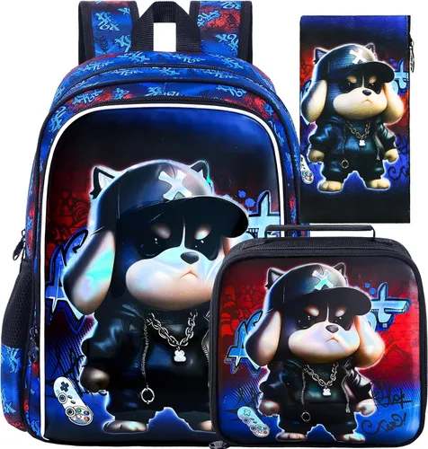 Vista 29 de CCJPX 3Pcs Backpack for Boys, 16 Inch Preschool Elementary Kindergarten School Backpacks and Lunch Box Aa1-dinosaurio Negro