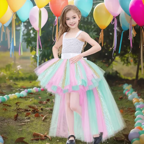 Vista 8 de Vestido tutú para niñas, vestidos de tul, vestido de hada de Halloween para niñas pequeñas, traje de fiesta de cumpleaños, vestido de graduación