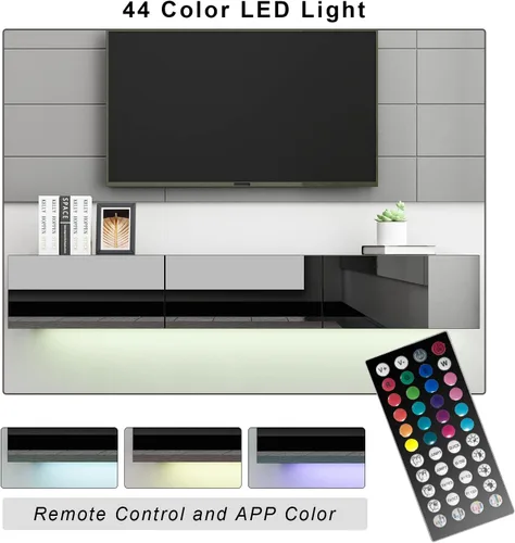 Vista 4 de Homsee Soporte de TV LED flotante para televisores de hasta 70 pulgadas, consola multimedia de madera montada en la pared con superficie brillante
