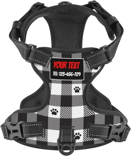 Vista 10 de Arnés personalizado para perro sin tirones, chaleco personalizado de hueso de perro con nombre de mascota, arnés reflectante ajustable personalizado