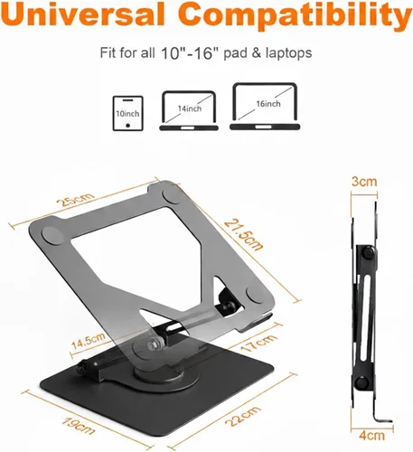 Vista 8 de Soporte giratorio para laptop de 360° para escritorio Ergonómico, altura ajustable, ahueca hacia fuera la estructura estable de la disipación