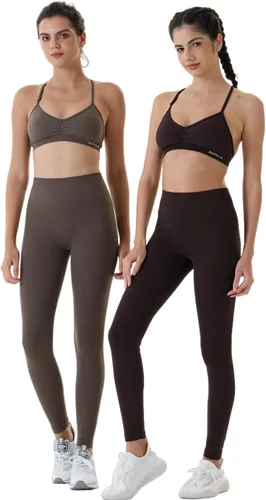 Vista 4 de AUROLA Leggings de entrenamiento para mujer, control de abdomen, a prueba de sentadillas, acanalados, gruesos, sin costuras, pantalones activos