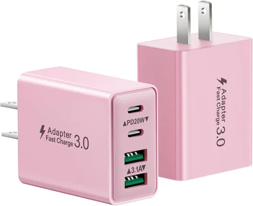 Vista 18 de Bloque de carga USB C, cargador de pared USB C de 40 W, adaptador de corriente PD de doble puerto, enchufe de pared QC USB C, bloque de carga rápida