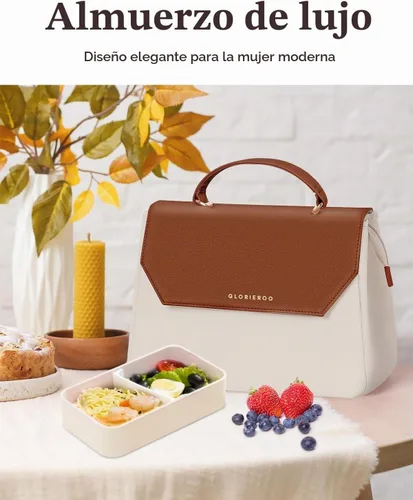Vista 2 de GLORIEROO Lonchera para niñas y mujeres, Beige, Estándar