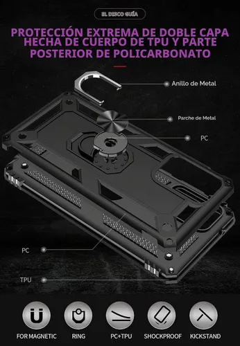 Vista 7 de Dionsibei Carcasa de grado militar para Samsung Galaxy A02S, anillo giratorio de metal 360, soporte de soporte, armadura, resistente, a prueba