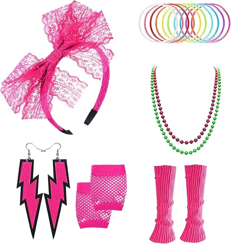 Vista 5 de ZeroShop Traje de los años 80 para mujer, fiesta de los años 80, décadas de Halloween, accesorios