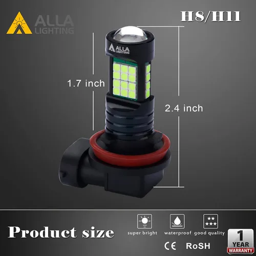 Vista 5 de Alla Lighting - Bombillas LED H8 H11, reemplazo para luces antiniebla o lámparas DRL, 8000K azul hielo 12V, H11LL, H8LL, H16, para automóviles