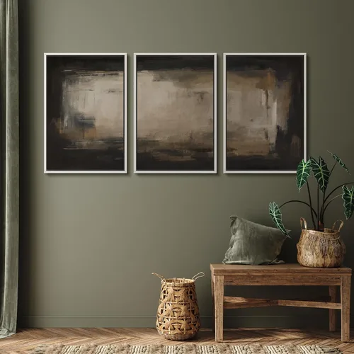 Vista 322 de SIGNFORD - Set de obras de arte en lienzo enmarcado para pared, ilustraciones abstractas de neblina del desierto en tonos neutros beige y marrón
