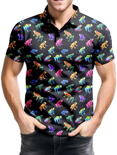 Vista 32 de Camisa de golf de los años 80 para hombre, ajuste seco, manga corta, estampada, divertidas, camisas de golf de los años 90 para hombre