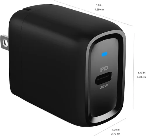 Vista 6 de Amazon Basics Cargador de pared USB-C GaN de 30W de un puerto con Power Delivery PD para tabletas y teléfonos