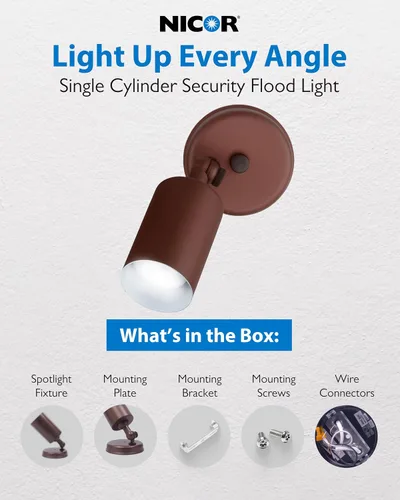 Vista 2 de NICOR Iluminación 50W bronce solo cilindro ajustable seguridad luz de inundación (11518)