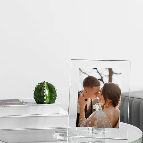 Vista 4 de kitCom Marco de fotos de cristal para decoración del hogar, marco de boda, exhibición de mesa, foto de 5 x 7 pulgadas, viene con caja de regalo