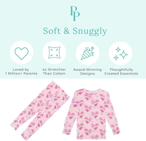 Vista 91 de Posh Peanut Pijamas para niñas, suaves, de viscosa de bambú para niños, pijamas a juego de manga larga para niñas