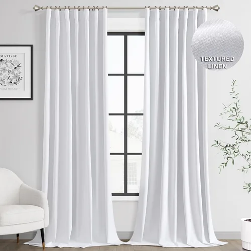 Vista 58 de Joywell - 2 cortinas de lino 100% opacas, con bolsillo para cortinero, trabilla trasera, cinta para ganchos y anillas con clip, con aislamiento