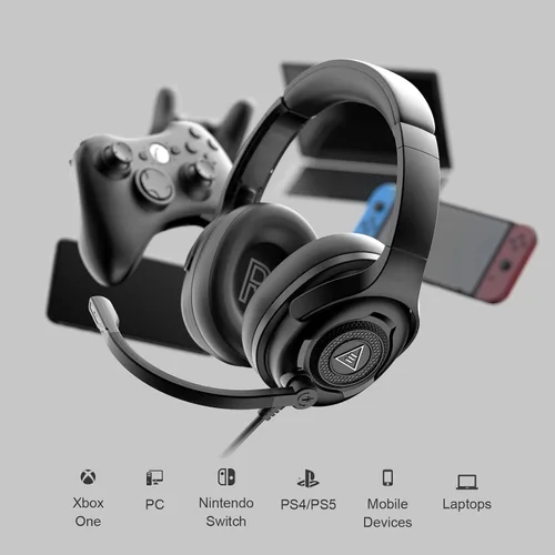 Vista 7 de EKSA AirComfy - Auriculares 245G con micrófono para PC, auriculares con cable para juegos, PC, PS4, PS5, laptop, computadora, Xbox, sonido estéreo