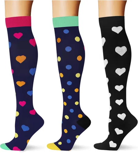 Vista 14 de (3 pares) Calcetines de compresión 20-30 mmHg, calcetines largos hasta la rodilla para mujeres y hombres, soporte atlético, para viajes y uso diario