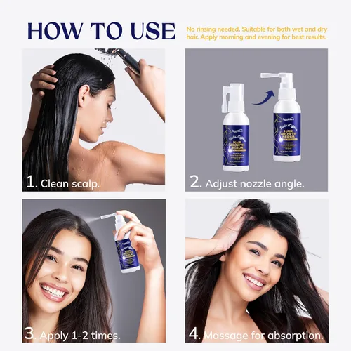 Vista 9 de Suero para el crecimiento del cabello, agua de arroz, biotina y cafeína, spray para el crecimiento del cabello para hombres y mujeres, aceites