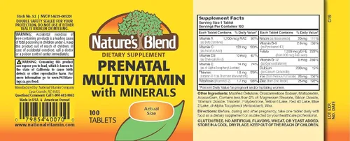 Vista 2 de Nature's Blend Fórmula prenatal multivitamínica 100 tabletas (1AA26)