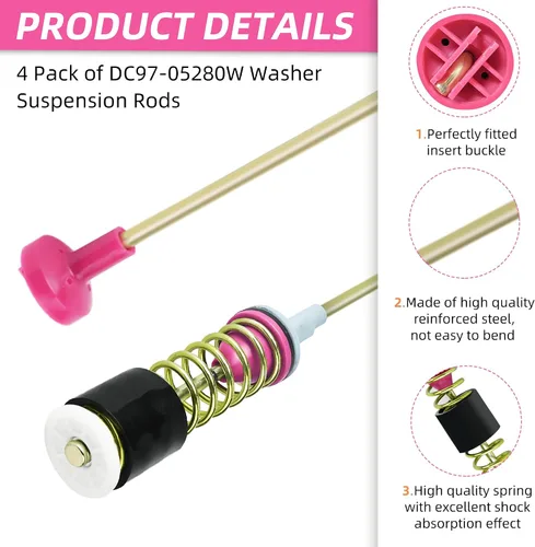 Vista 2 de Kits de varillas de suspensión WA50R5200AW/US WA50R5400AV/US para lavadora Samsung WA45T3200AW/A4, reemplaza WA45M7050AW/A4 WA45T3400AV/A4