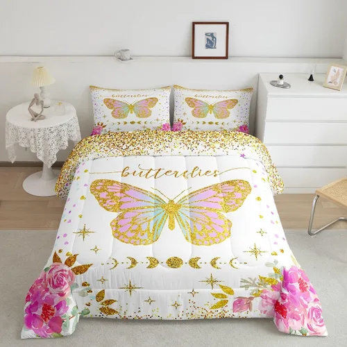 Vista 24 de Erosebridal Juego de ropa de cama de calavera gótica, flores mandala, mariposa hippie para niñas y niños, edredón de esqueleto de la muerte de Negro