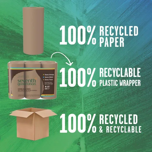 Vista 5 de Seventh Generation Toallas de papel sin blanquear, 100% papel reciclado, 6 unidades, paquete de 4