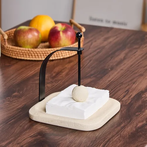Vista 5 de Servilletero de travertino natural, servilleta cuadrada decorativa de papel y toallero para cocina, restaurante, baño, organizador de mesa de resina