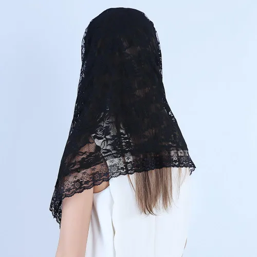 Vista 5 de Encaje Mantilla Capilla Católica Velo Cubierta de Cabeza para Iglesia Latina Mass