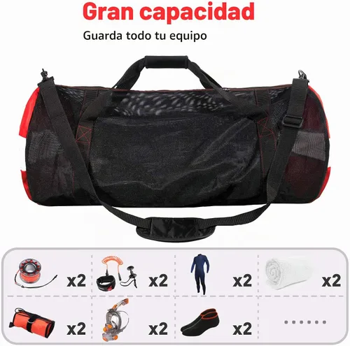 Vista 4 de Bolsa de lona de buceo de malla, bolsas de playa deportivas extragrandes con correa de hombro ajustable, bolsas y cremallera