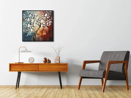 Vista 5 de Wieco Art Morning Glory - Arte de pared enmarcado, 24 x 24 pulgadas, 100% pintado a mano, pintura al óleo abstracta de flores blancas, decoración