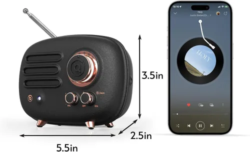 Vista 7 de Muzen Altavoz Bluetooth de radio, radio de metal pequeña Wild Radiooo, altavoces inalámbricos portátiles, radio FM recargable, carcasa exterior