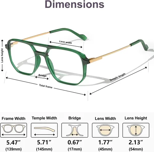 Vista 6 de VISOONE TR90 Blue Light Blocking Glasses Women Men Octagon Aviator Anti Eyestrain Lightweight Metal Temple Marion