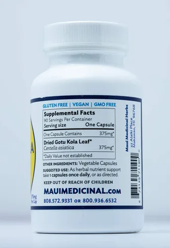 Vista 2 de GOTU KOLA 90 cápsulas vegetales - 375mg por cápsula "Brahmi Centella asiática orgánica