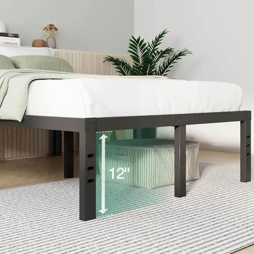 Vista 4 de Novilla Base de cama tamaño Queen, base de cama con plataforma de metal de 14 pulgadas tamaño Queen con espacio de almacenamiento debajo de la cama