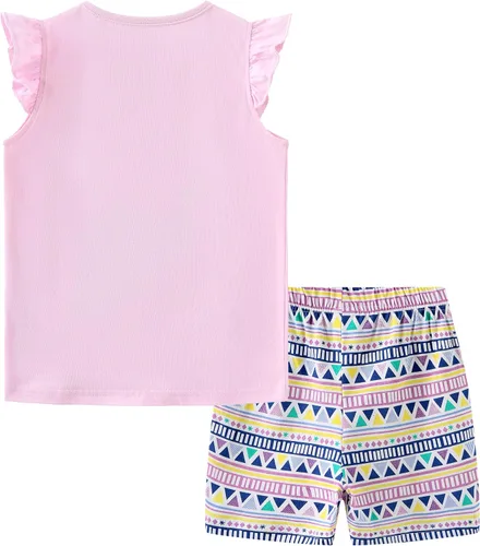 Vista 2 de Conjunto de ropa de verano para niña, 100% algodón, camisa y pantalones cortos, con apliques de dibujos animados