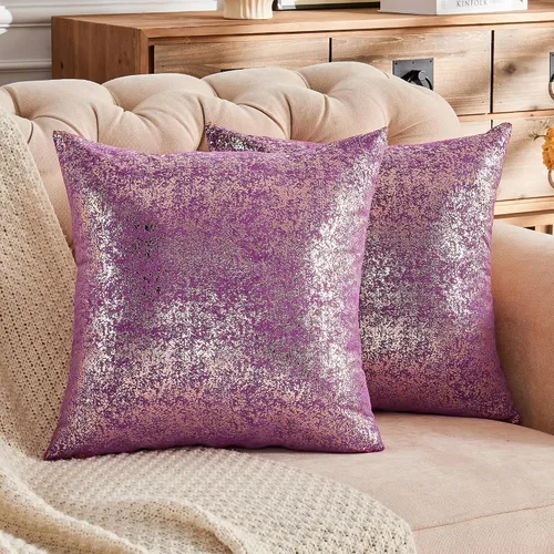 Vista 29 de JELLYMONI Juego de 2 fundas de almohada decorativas brillantes, fundas de almohadas decorativas con purpurina dorada de 16 x 16 pulgadas para sala