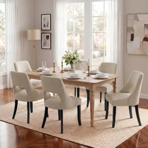 Vista 25 de UVV Juego de 2 sillas de comedor de madera, sillas de comedor modernas de mediados de siglo tapizadas en tela para cocina y comedor, silla de cena