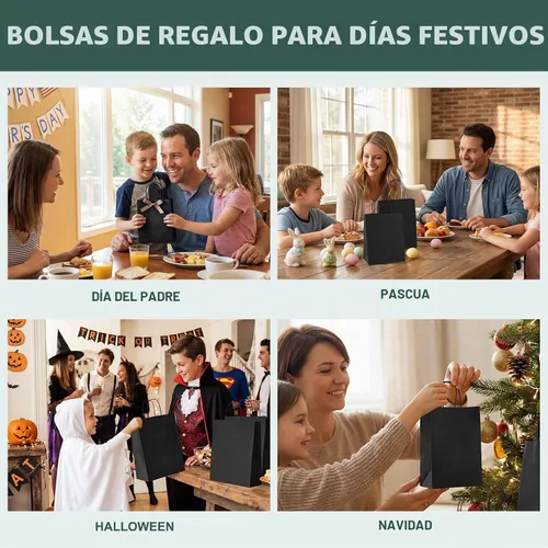 Vista 7 de METRONIC Bolsas de regalo de papel negro de 8 x 4.25 x 10.5 pulgadas, paquete de 100 bolsas de compras medianas de papel kraft con asas
