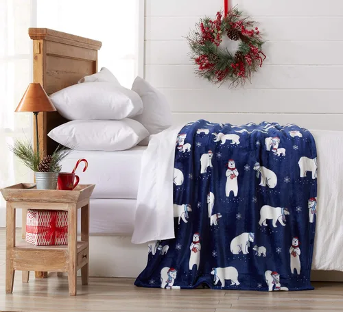 Vista 3 de Great Bay Home - Manta decorativa para navidad. Diseño de navidad de terciopelo supersuave.