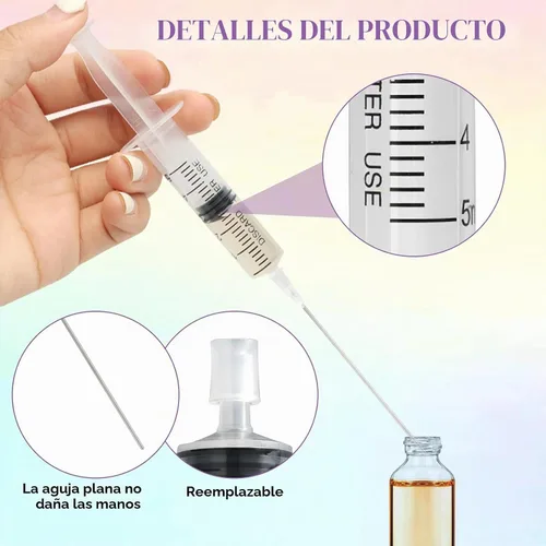 Vista 4 de Paquete de 4 unidades - Kit de decantador de extracto de jeringa de perfume de plástico de 5ml con punta de aguja de acero romo, adecuado
