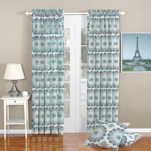 Vista 4 de Home Soft Things Dobson - Juego de cortinas y fundas de almohada estampadas, color azul de 70 x 84 pulgadas, juego de 2 paneles más dos fundas