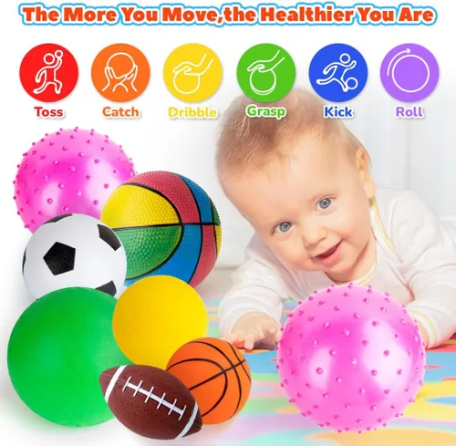Vista 3 de Pelotas para niños pequeños de 1 a 3 años, pelota deportiva para niños pequeños, juguetes al aire libre, juego de 7 bolas de espuma para niños
