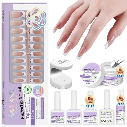 Vista 9 de SAVILAND Juego de iniciación de kit de uñas de gel: gel de pegamento de uñas de 14 días y 500 puntas de uñas de alta transparencia para presionar