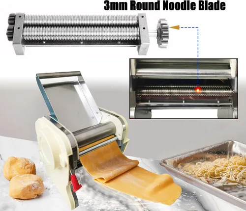 Vista 2 de Máquina eléctrica para hacer pasta, Máquina automática de fideos, Máquina de prensado de rodillo de masa de acero inoxidable, Hoja de fideos redonda