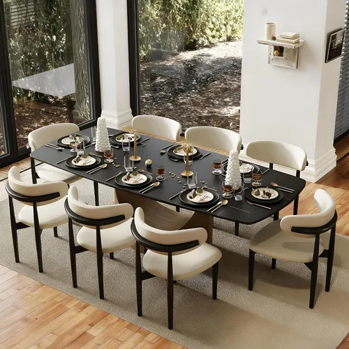 Vista 16 de POVISON Mesa de Comedor Moderna Hobart de 63" para 4, Mesa de Comedor Rectangular de Servicio Pesado Negro Mate, Superficie de Mesa de Comedor