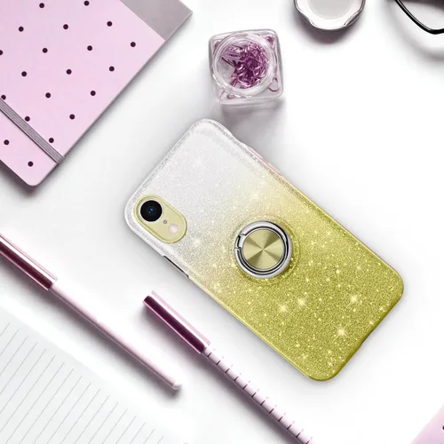 Vista 6 de Funda para iPhone XR, funda para iPhone XR, delgada, brillante, suave, TPU a prueba de golpes, soporte de anillo protector híbrido contra caídas