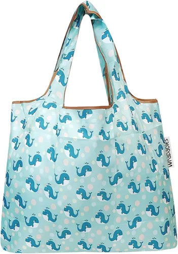 Vista 2 de allydrew Bolsa plegable de nailon para comestibles reutilizable (Set de 2), Ballenas Azules