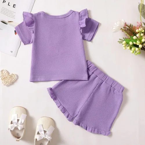 Vista 3 de Mioglrie Ropa para bebé niña con volantes y pantalones cortos, conjunto de ropa para niñas pequeñas