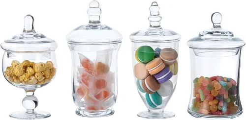 Vista 7 de MyGift Juego de 4 tarros de boticario de cristal, tarros de caramelo transparentes con tapas Decorative Containers For Sweets Snacks Accessories