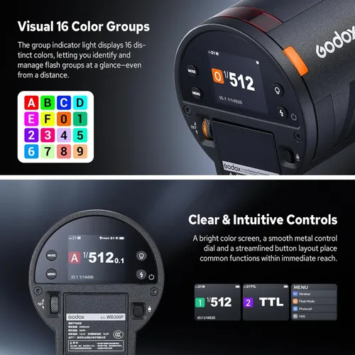 Vista 6 de Godox AD300 Pro II AD300Pro II - Estroboscópico flash para exteriores, 300 Ws 2.4G TTL 1/8000 HSS, 0.01-1.5s Reciclaje, 350 destellos de potencia
